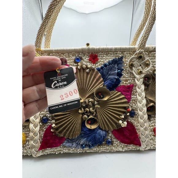 Vintage Caron Of Houston Nautical Raffia Purse NWT Highly Embellished 1960’s - Picture 8 of 11